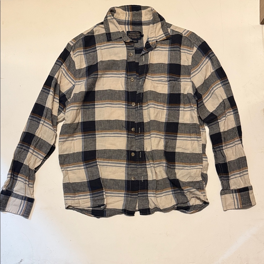 Pendleton Linen Blend Plaid Button Down Long Slee… - image 1